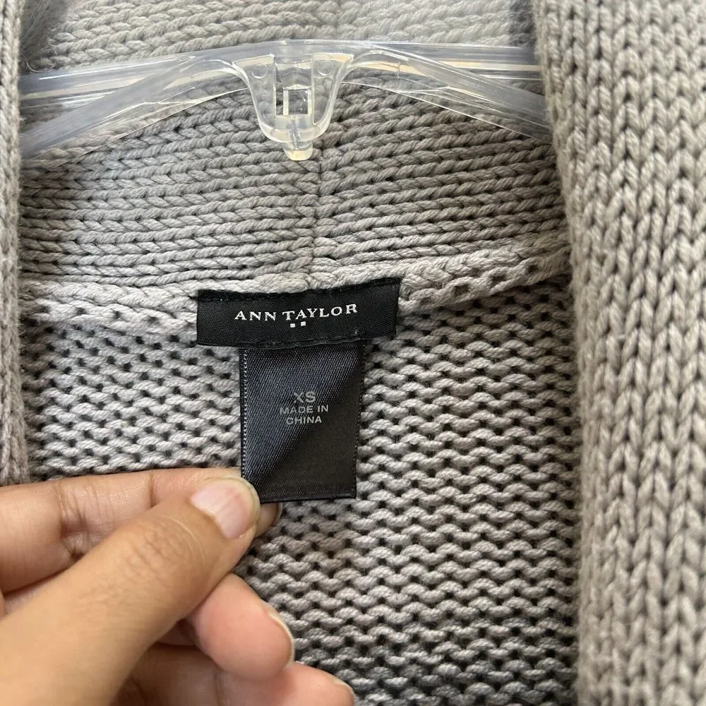 Ann Taylor Sweater Women XS Multi Hued Gray‎ Oversized Open Long Cardigan Pocket